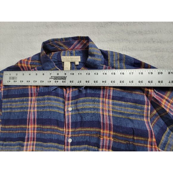 The Territory Ahead Mens XL Plaid Button-Up Shirt Linen Blue Casual Short Sleeve - Picture 5 of 7